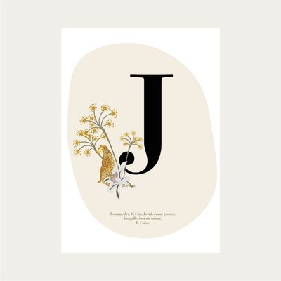 cadeau de naissance affiche initiale J alphabet initial prénom enfant bébé léopard jaguar